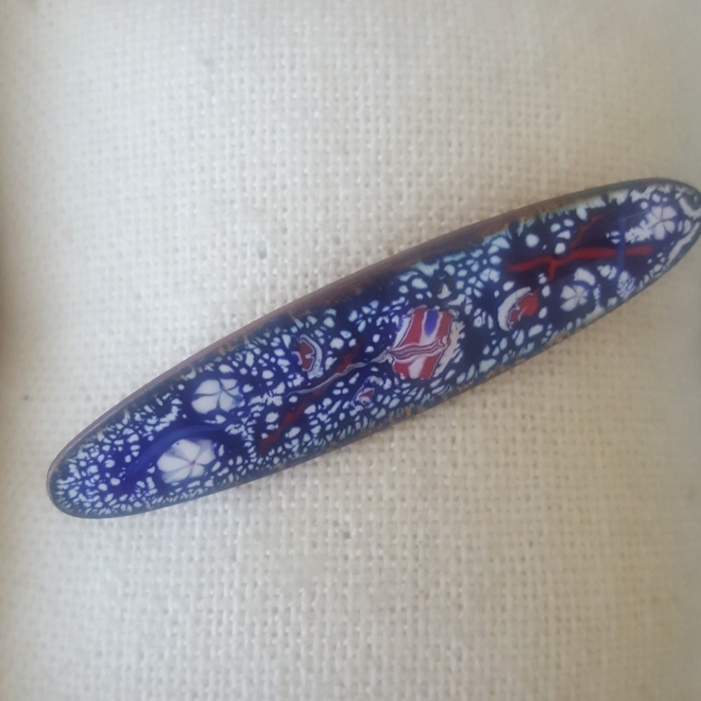 Vintage 80s Pin Brooch Blue Handmade Oval Shape Gift Jeans Eclectic Jewelry